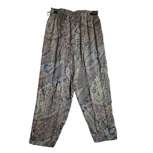 Victorias Secret Vintage 100% Silk Paisley Floral Pajama Pants Blue Tan M